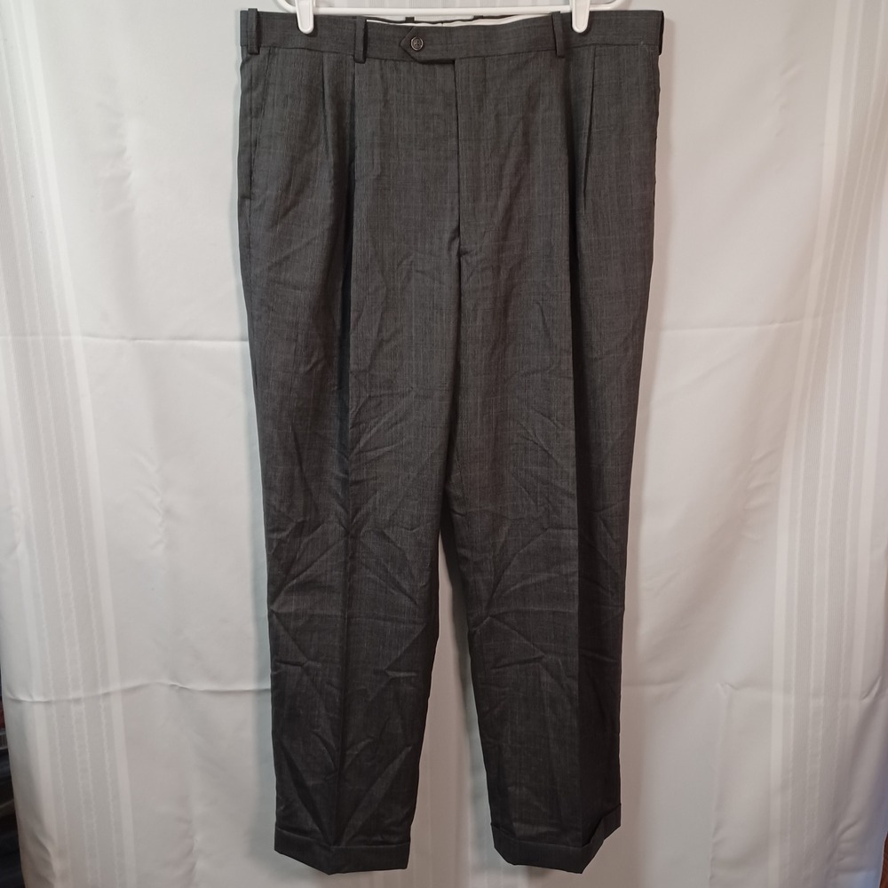 Berle Dress Pants Mens 40 Gray Glen Plaid Red Pinstripe Double Pleat Wool Cuffed
